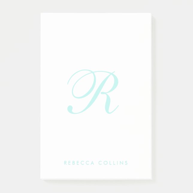 Post-it® Personnaliser Script Monogramme & Nom, Turquoise l (Devant)