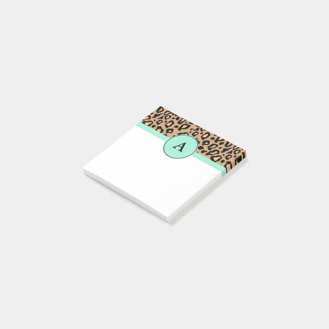 Post-it® Petit Leopard Turquoise Monogramme Post It Notes (Incliné)
