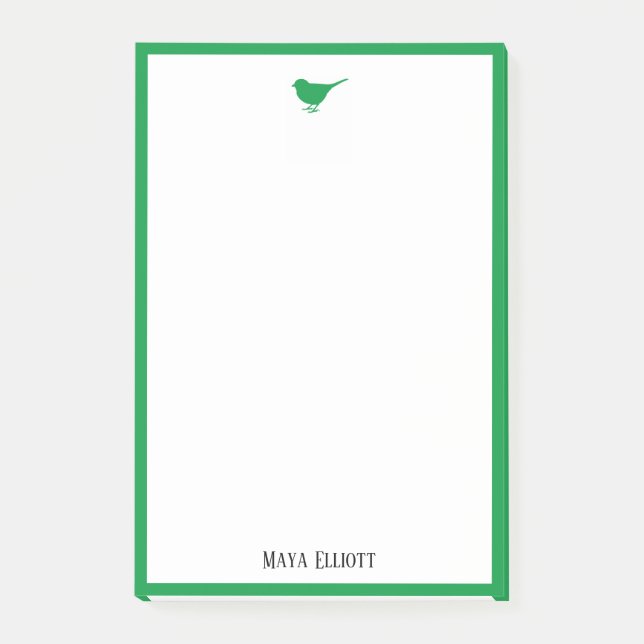 Post-it® Petit oiseau vert brillant et bordure en blanc (Devant)