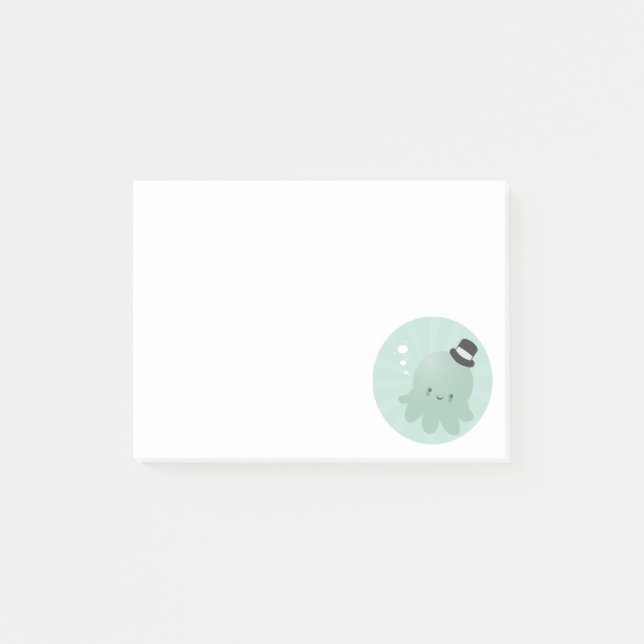 Post-it® Petit poulpe mignon utilisant un casquette (Devant)