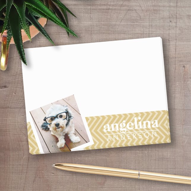 Post-it® Photo avec Gold Chevron Motif et Nom personnalisé (Personalized post-it notes with an area to add your name or other text)