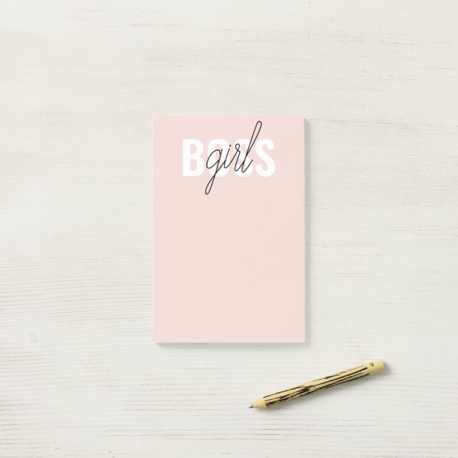 Post-it® Phrase moderne Pastel Rose fille Boss Phrase (Sur un bureau)