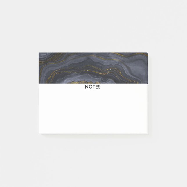 Post-it® Pierre d'Agate Noir & Or moderne Abstrait (Devant)