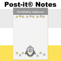 Pingouin mignon étoiles nom enfants gris jaune