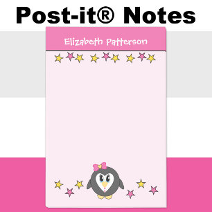 Post-it® Pingouin mignon étoiles nom enfants rose jaune