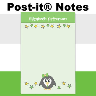 Post-it® Pingouin mignon étoiles nom enfants vert jaune