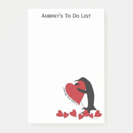 Post-it® Pingouin personnalisé et coeur rouge