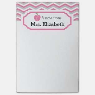 Post-it® Pink Chevron Apple Monogramme note de l'enseignant