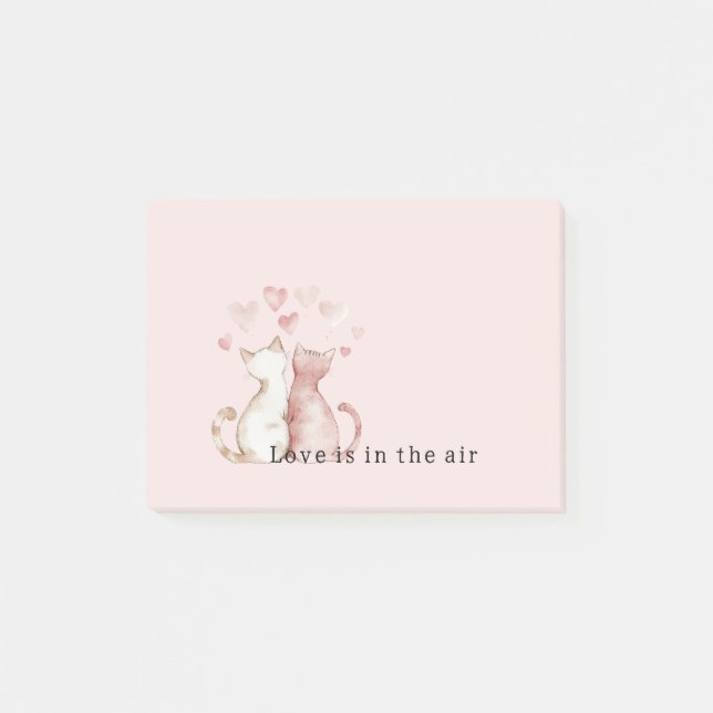 Post-it® Pink Hearts White Cats Love   (Devant)