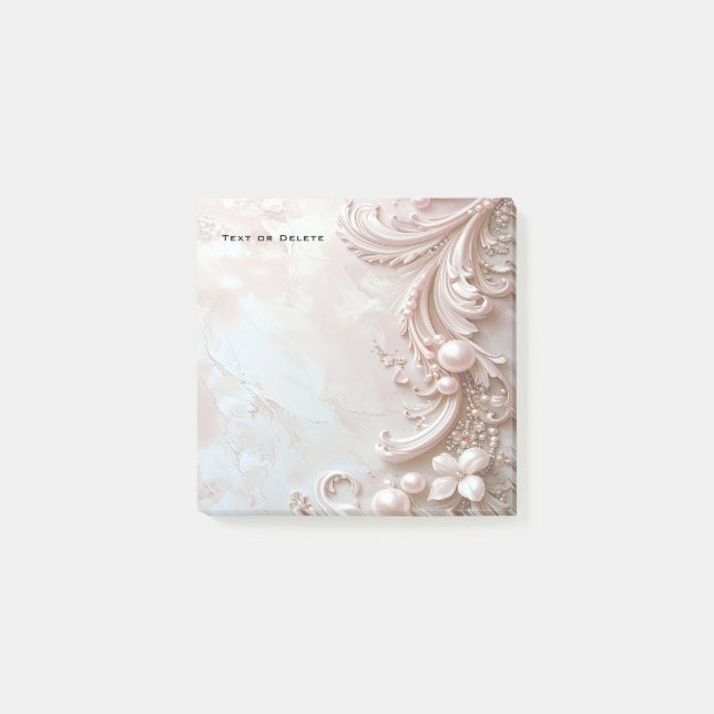 Post-it® Pink Ornate Pearl and Floral Post it Notes (Devant)