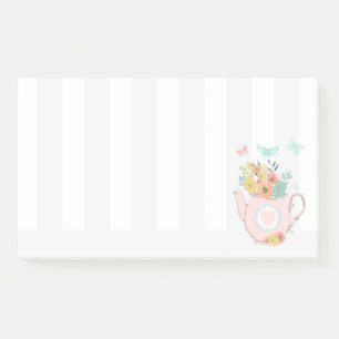 Post-it® Pink Teapot with Flowers & Butterflies