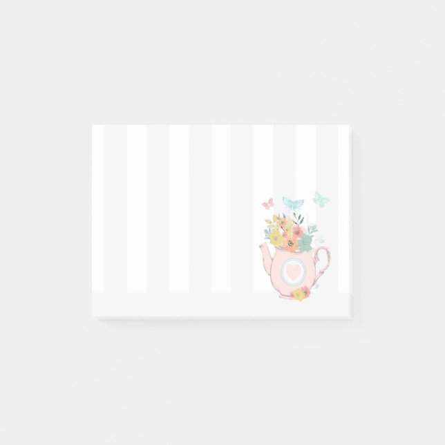 Post-it® Pink Teapot with Flowers & Butterflies (Devant)