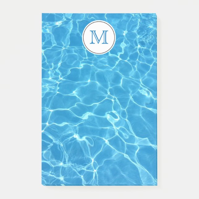 Post-it® Piscine Bleue Étincelante Monogramme d'eau Bleue (Devant)