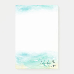Post-it® Plage côtière Bébé Tortues de mer Nom Monogramme
