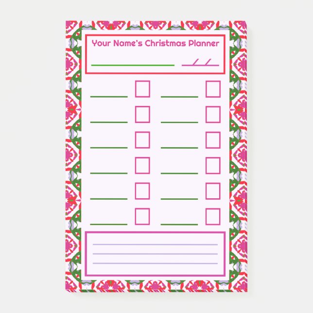 Post-it® Planificateur de Noël Rose Rouge Vert Organisateur (Devant)