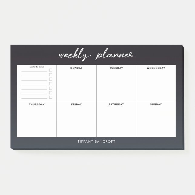 Post-it® Planificateur hebdomadaire noir et blanc moderne (Devant)