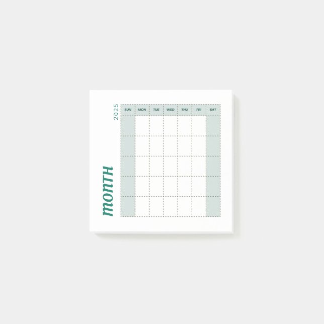 Post-it® Planificateur mensuel minimal vert et Brown 2025 (Devant)