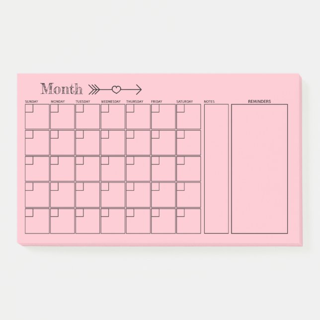 Post-it® Planificateur mensuel rose pâle (Devant)