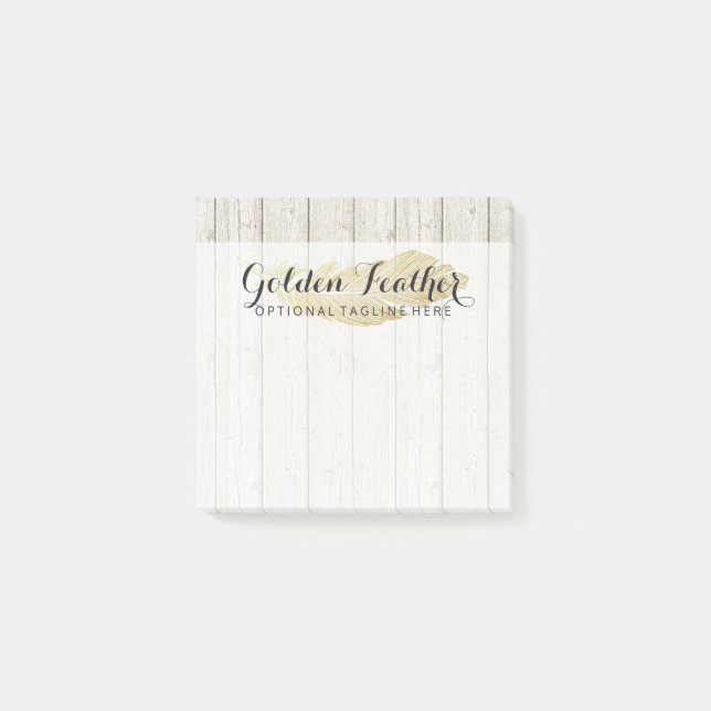 Post-it® Plume de Bohème d'or sur les conseils en bois (Devant)