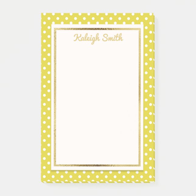 Post-it® Pointe Polka jaune et blanc avec Gold Post Notes (Devant)