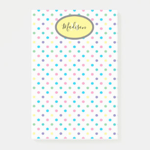 Post-it® Pois coloré Personnalisé Monogramme & Nom Jaune