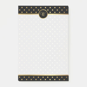 Post-it® Pois or chic sur noir avec votre Monogramme