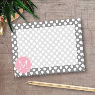Post-it® Pois Pastel rose et gris avec monogramme personnal