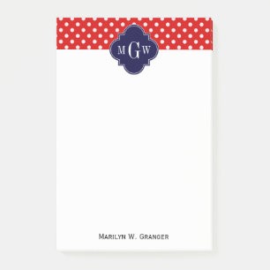 Post-it® Polka blanc rouge Point Marine Quatrefoin 3 Monogr