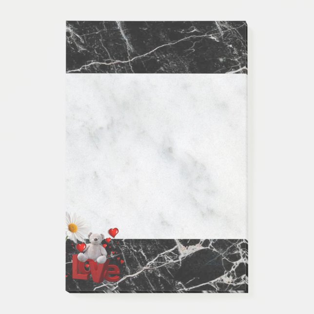 Post-it® Post-it Notes Ours en Marbre Blanc & Noir Teddy (Devant)