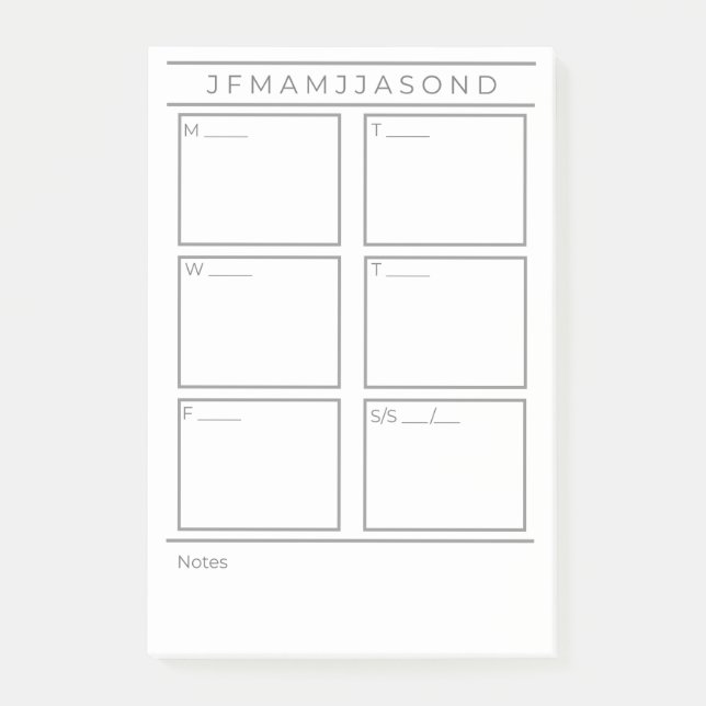 Post-it® Poster Weekly Planner Notes Pad 4"x 6" (Devant)