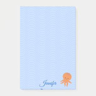 Post-it® Poulpe de dessin animé mignon Vagues bleues Nom pe