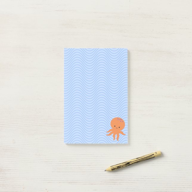 Post-it® Poulpe de dessin animé mignon Vagues bleues Person (Sur un bureau)