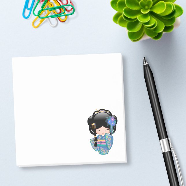 Post-it® Poupée Keiko Kokeshi - Blue Kimono Geisha Girl (Créateur téléchargé)