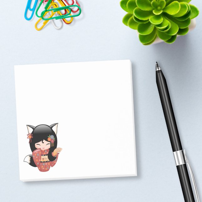 Post-it® Poupée Kitsune Kokeshi - Black Fox Geisha Girl (Créateur téléchargé)
