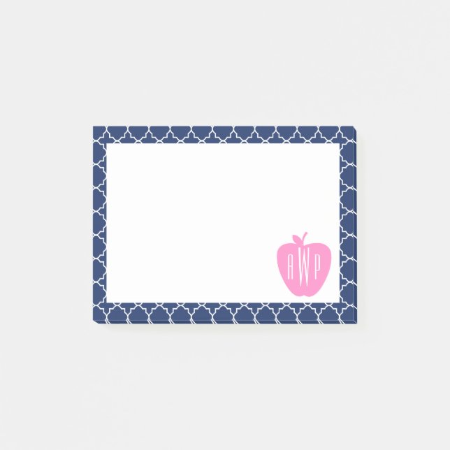 Post-it® Professeur rose de monogramme de Quatrefoil de (Devant)
