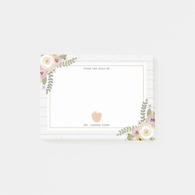 Post-it® Professeur rose en bois gris floral poussiéreux (Devant)