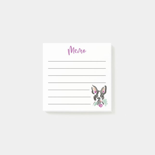 Post-it® Publier| Mémo| Boston terrier| rose (Devant)