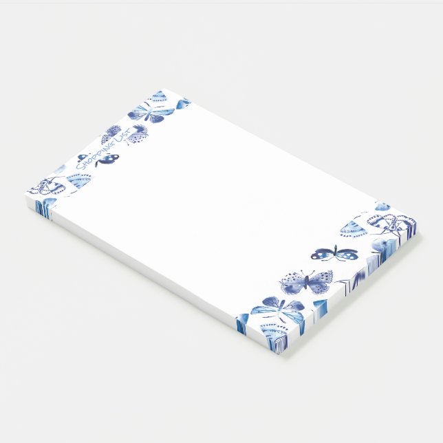 Post-it® Publier Note Pad Shopping Papillons bleus (Incliné)
