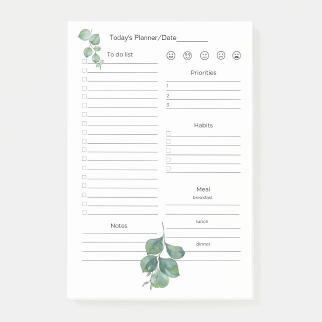 Post-it® Publier Notes 4"x6" Buts quotidiens, Planification (Devant)