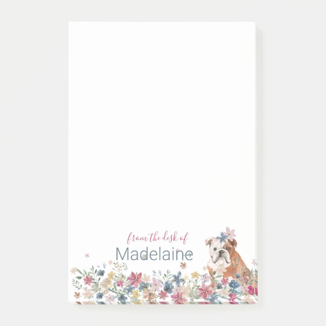 Post-it® Puppy Bull Dog Floral Post-it Notes personnelles (Devant)