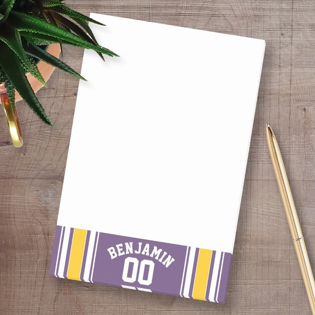 Post-it® Purple Yellow Jersey Stripes Nom personnalisé Numé (Personalized Post-it notes - add your name and other contact information)
