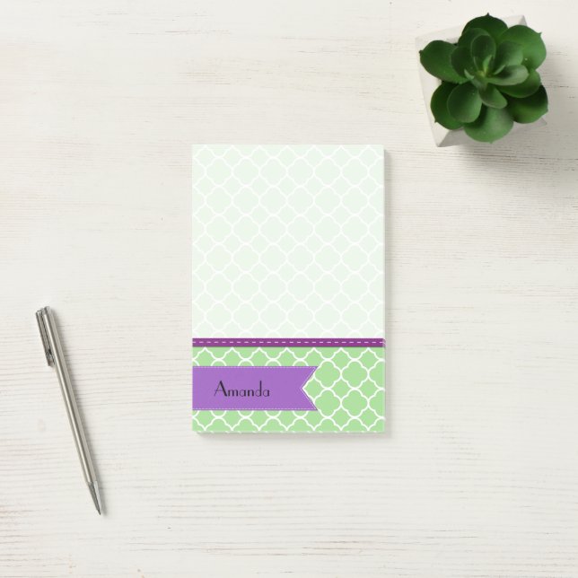 Post-it® Quatrefoil Vert, Trellis Marocain, Votre Nom (Bureau)