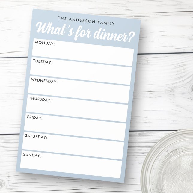 Post-it® Qu'est-ce que pour le dîner léger bleu pâle planif (What 's for dinner light dusty blue weekly planner post-it notes)