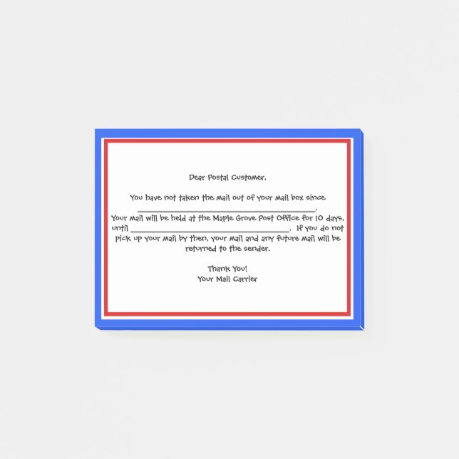 Post-it® "Rappel amical" pour les transporteurs postaux (Devant)