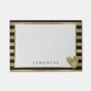 Post-it® Rayures fascinantes d'or noir avec le coeur