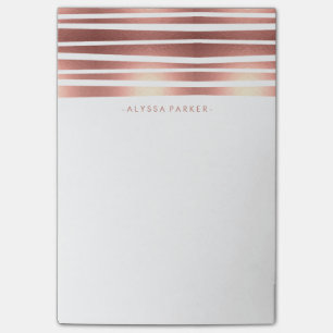 Post-it® Rayures modernes d'or rose de Faux