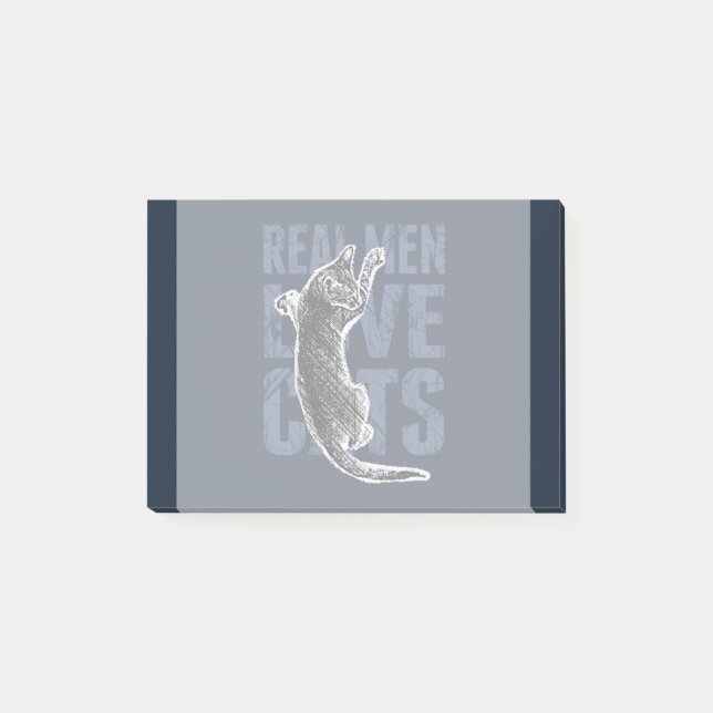Post-it® Real Men Love Chats sur acier bleu (Devant)