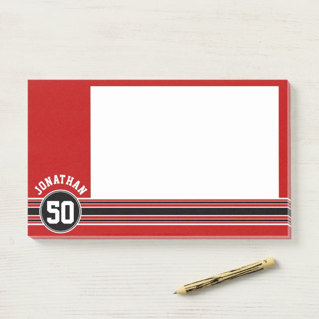 Post-it® Red Black Team Jersey Fan Gear Nom Numéro (Sur un bureau)