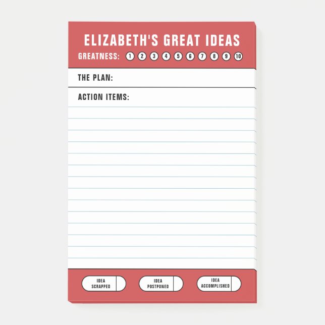 Post-it® Red Great Ideas To Do List (Devant)