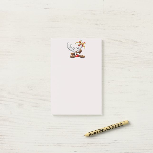 Post-it® Reindeer Puzzled drôle Caractère de Noël (Sur un bureau)